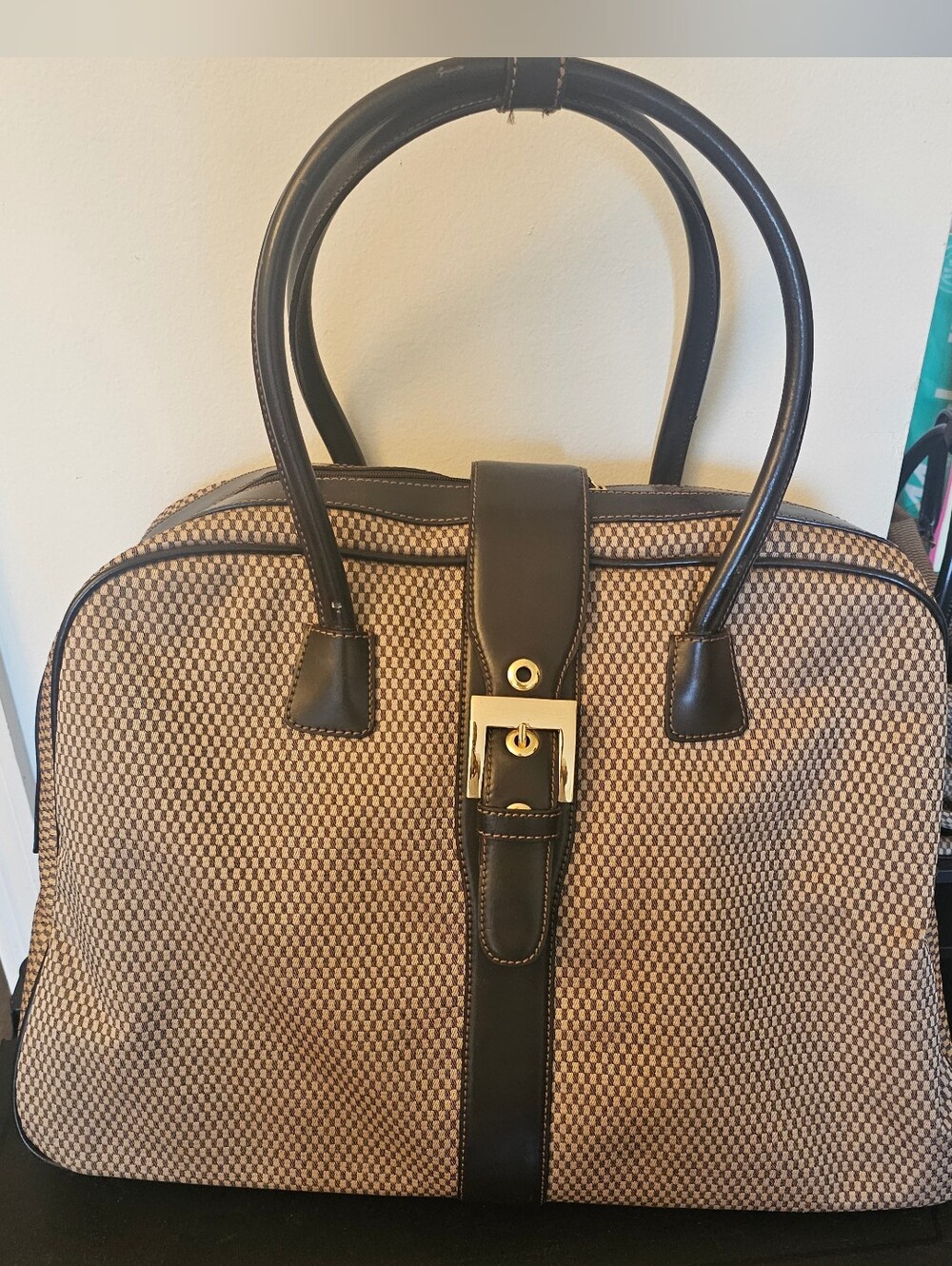 Adrienne Vittadini Brown Checkered Travel Bag -